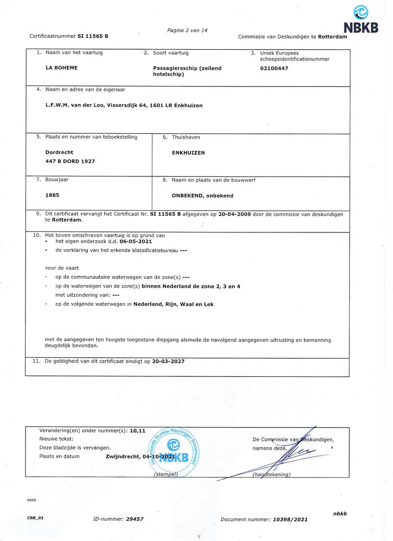 La Bohème - CBB algemeen veiligheid certificaat 